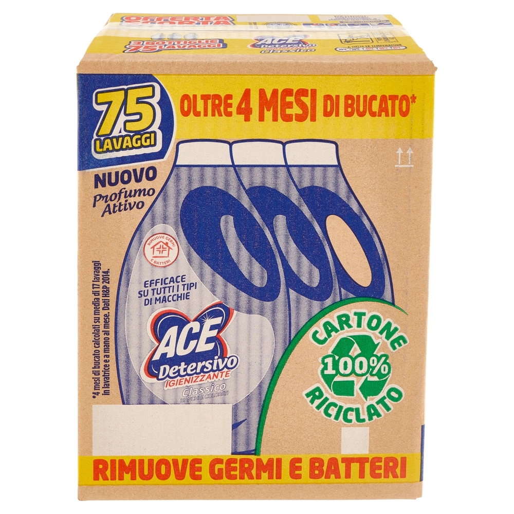 Ace Detersivo Liquido Classico Igienizzante 3 x 25 Lavaggi 3 x 1375 ml